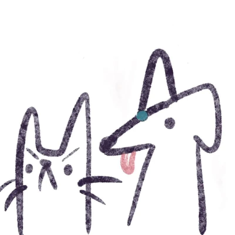 Minimal line illustration of a cat and dog